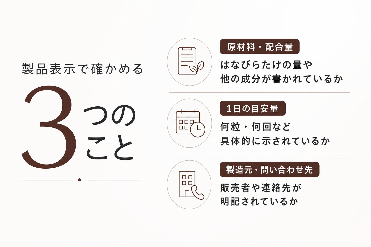 製品表示で確かめる3つのこと